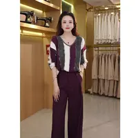 【睦火火】欧韩秋冬时尚针织条纹拼接重工设计师长袖休闲宽松上衣女