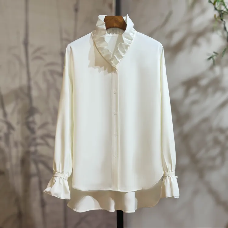 木耳领春季衬衫小众衬衣宽松百搭