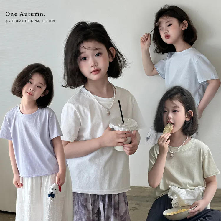 「壹秋.ONE AUTUMN」【韩妹】雪花棉短袖T恤女童夏季打底衫GX1117