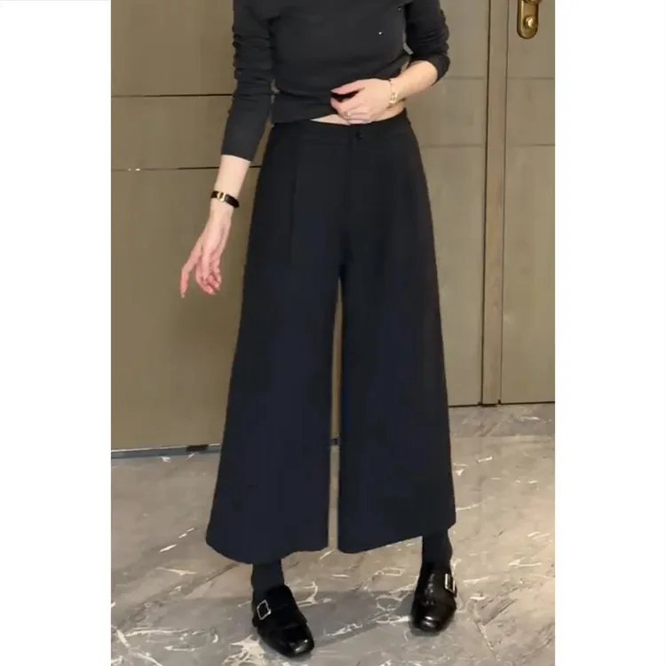 时尚百搭阔腿裤显瘦秋冬新款女休闲裤梨形身材大码宽松直筒