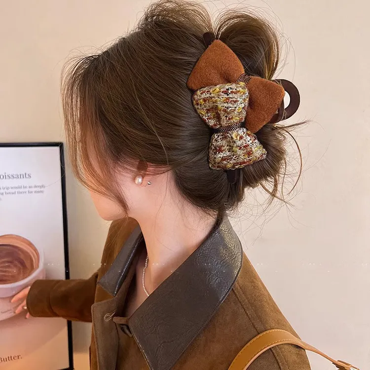 复古双面蝴蝶结抓夹女高级感2025新款冬鲨鱼夹发夹后脑勺大号发饰