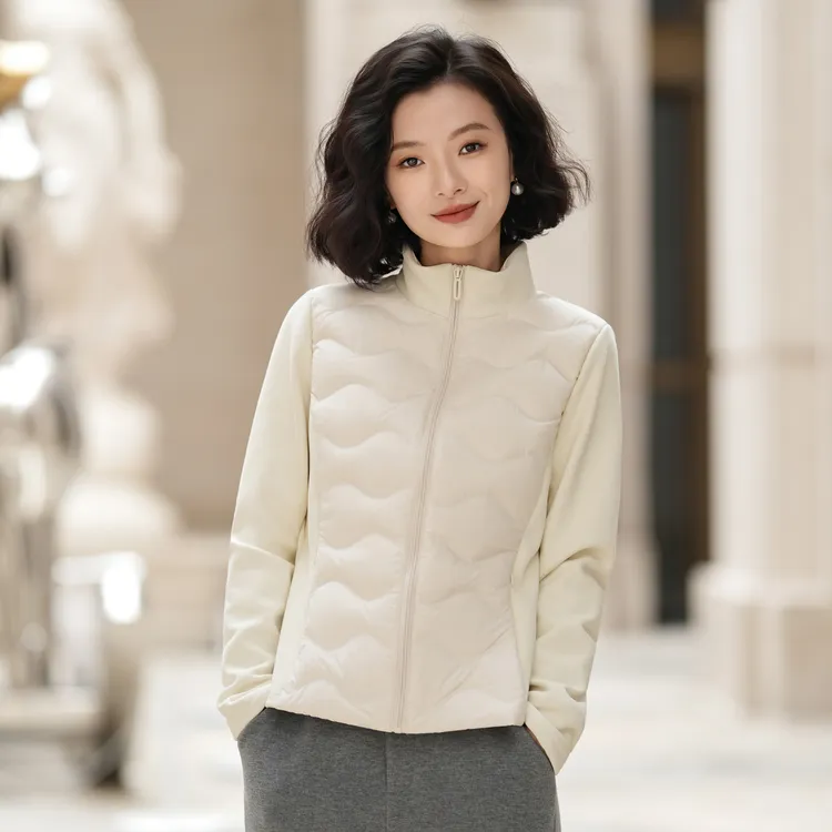西子/【小蛮腰】90白鸭绒波浪纹绗缝弹力运动羽绒服/YRXS0495