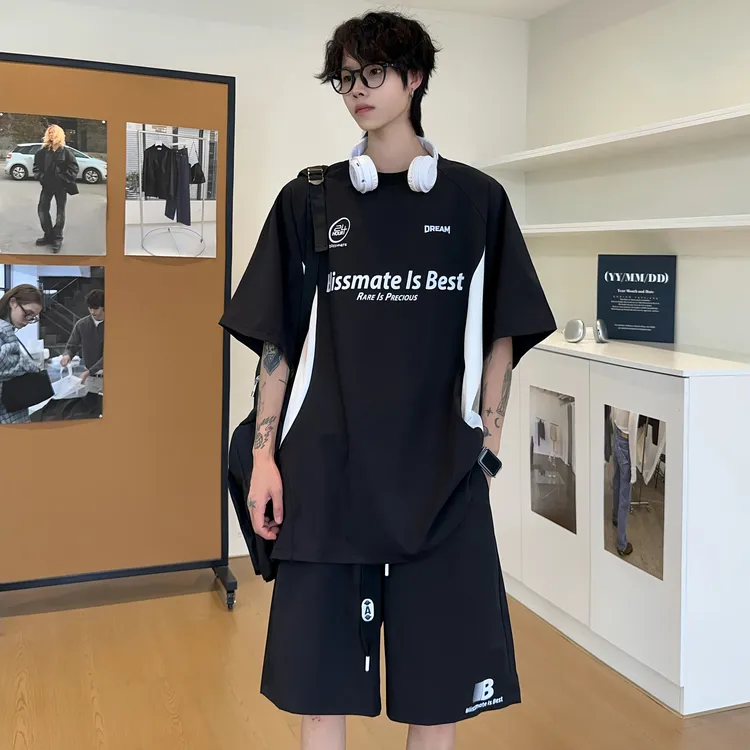 【防晒骑行套装】夏季潮撞色机车薄款冰丝短袖男女同款百搭防晒套装