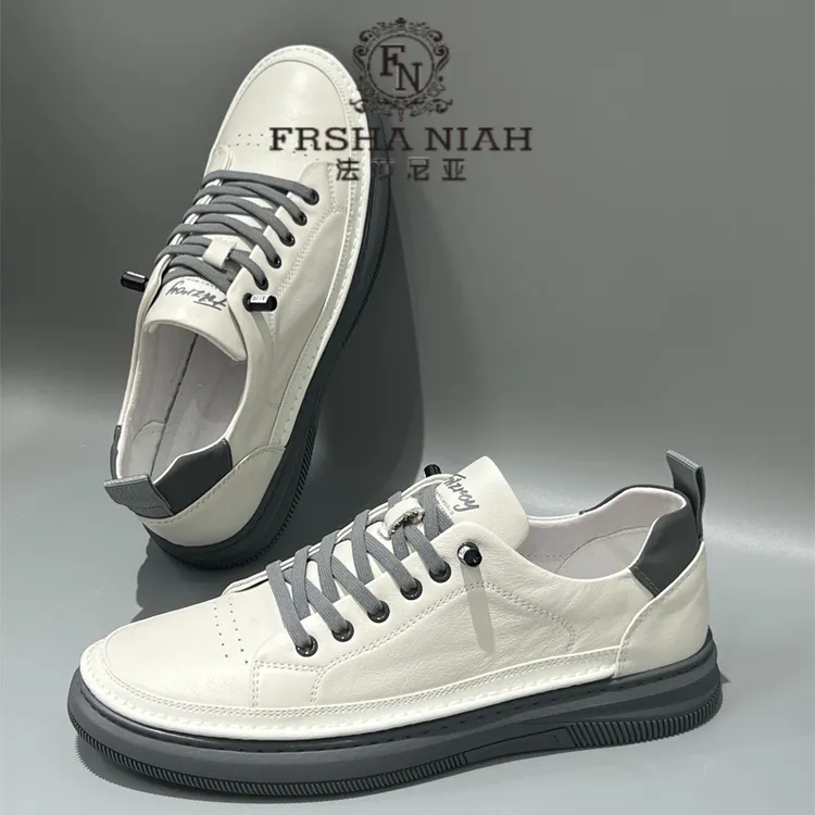 法莎尼亚板鞋男款新款薄款男鞋一脚蹬休闲小白鞋真皮百搭男生鞋子