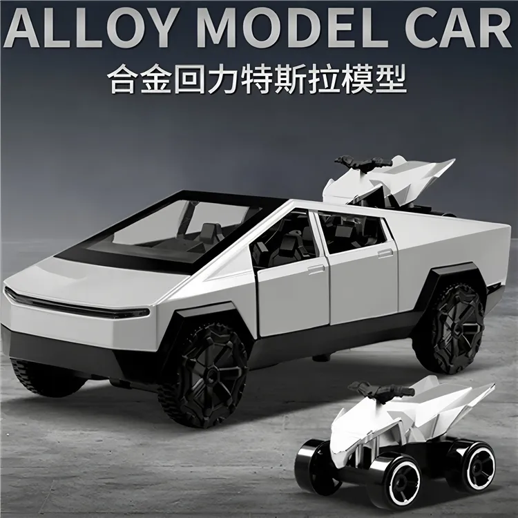 合金特斯拉玩具车越野皮卡车模型可开门仿真小汽车3回力耐摔男孩6
