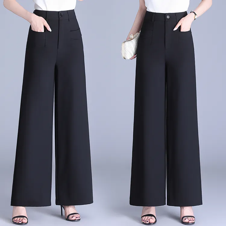 冬季大码宽松毛呢阔腿裤女秋冬高腰垂感显瘦百搭长裤休闲裤子