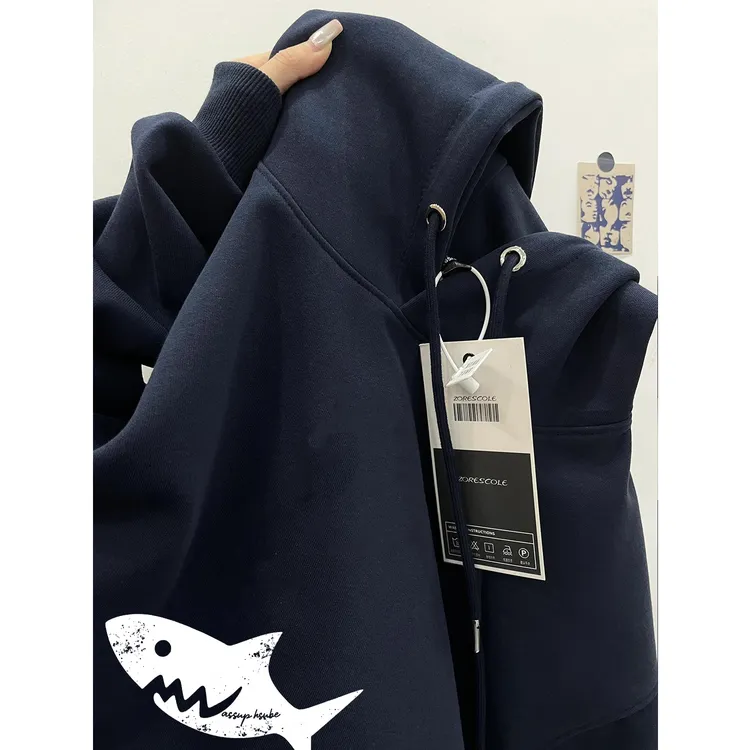 WASSUP HSUBE美式潮流印花鲨鱼长袖秋冬休闲几何宽松卫衣情侣上衣