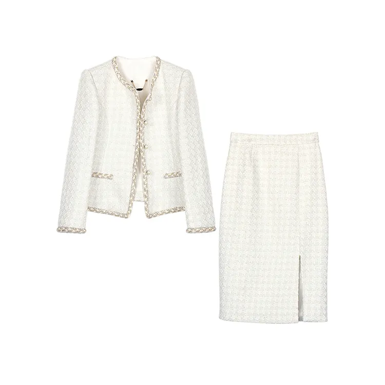 【龙哥质造】优雅小香粗花呢套装收腰显瘦高腰开叉半裙两件套110111