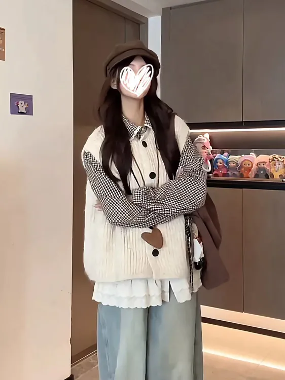 法式休闲风INS风可爱风时尚套装韩版上衣衬衫气质马甲两件套