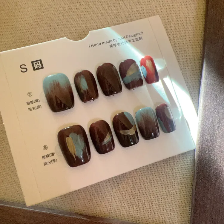 手工穿戴甲显白晕染气质复古小众设计蓝色时尚ins穿戴式渐变变色