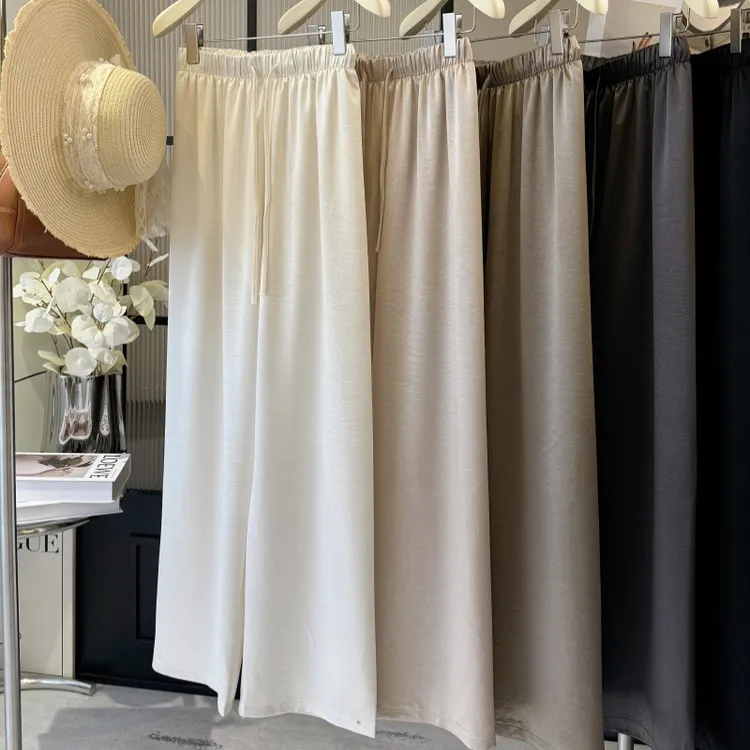 慵懒缎面裤垂感宽松休闲裤2025新款春季松紧腰抽绳长裤丝滑直筒裤