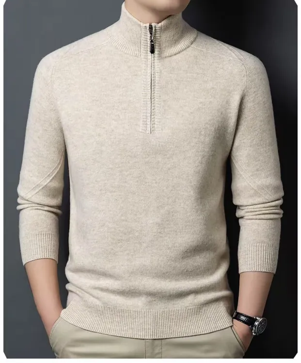 【加厚100%绵羊毛】半拉链男士保暖高档面料舒适羊毛衫