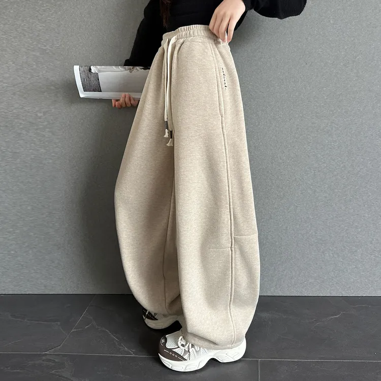 女童裤子秋冬2025新款冬装女孩大童香蕉弯刀裤儿童卫裤加绒运动裤