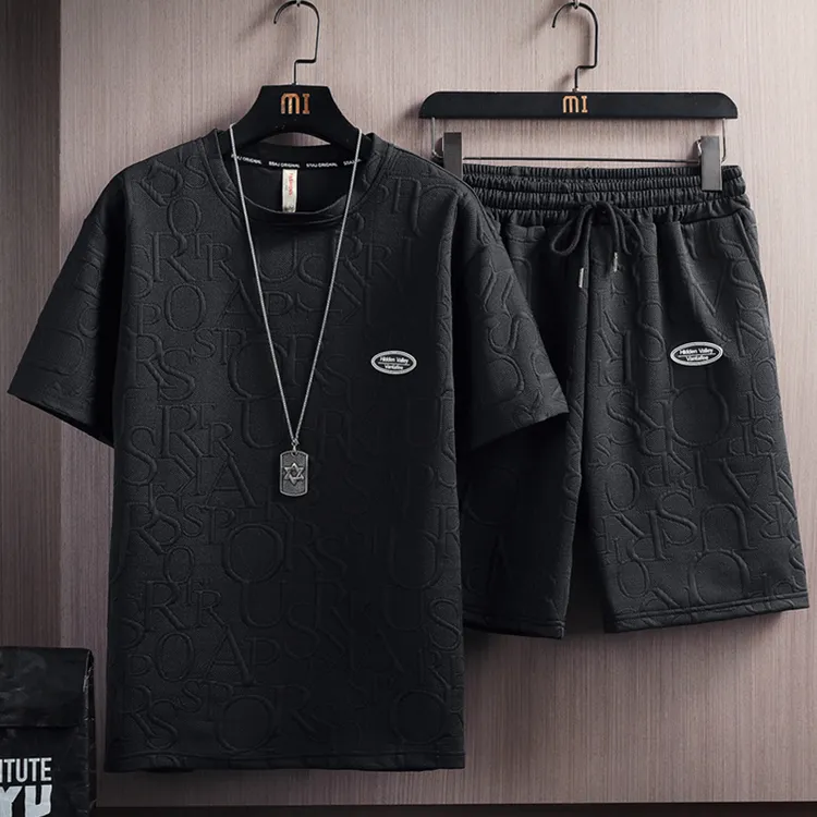 蒂斯派尔冰丝简约男士夏季薄款短袖短裤套装休闲运动百搭时尚套装