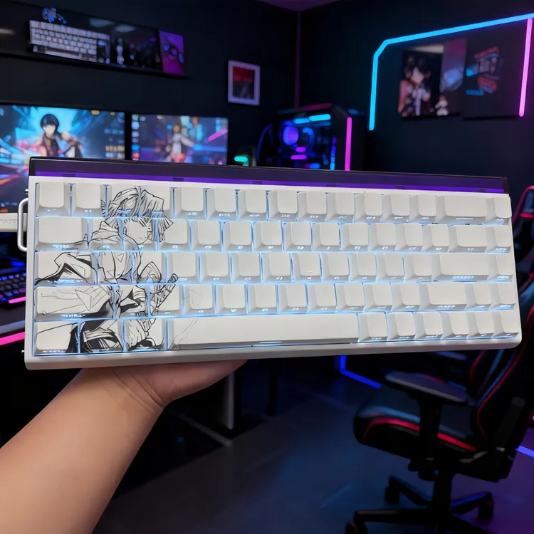 鬼灭之刃我妻善逸侧刻键帽字符透光白透黑透全图案适配6065687587