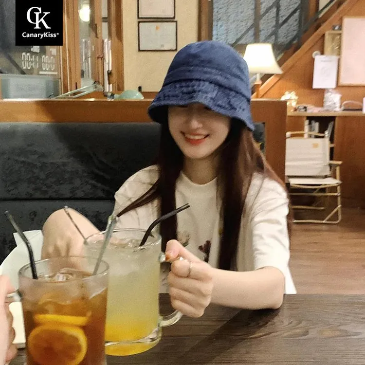 CanaryKiss牛仔渔夫帽子女款秋季休百搭小沿水桶盆帽蓝色乞丐帽男