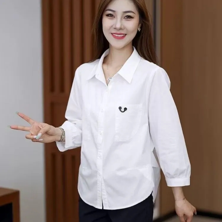 【好物优选】新款八分袖衬衫女宽松显瘦百搭时尚洋气上衣休闲打底衫