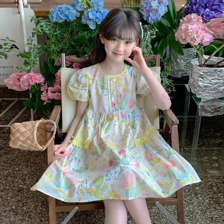 女童夏装碎花连衣裙2025新款洋气时髦大童裙子女孩夏季儿童公主裙