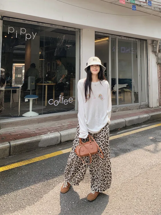 慵懒风豹纹可外穿遛弯睡衣女款爆款2025新款长袖长裤套装家居服