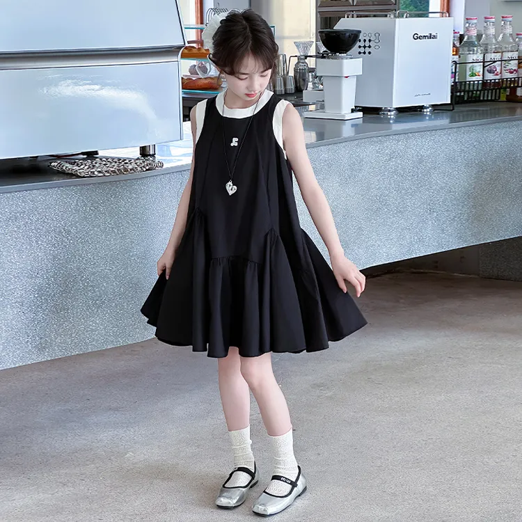 夏季女童赫本风连衣裙2025新款中大儿童6-12岁15岁甜美无袖公主裙