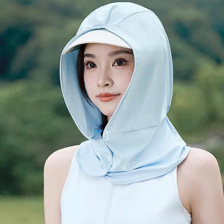 夏季女防晒冰丝面罩防紫外线帽帘护脖帽子旅游面纱全脸包围二合一