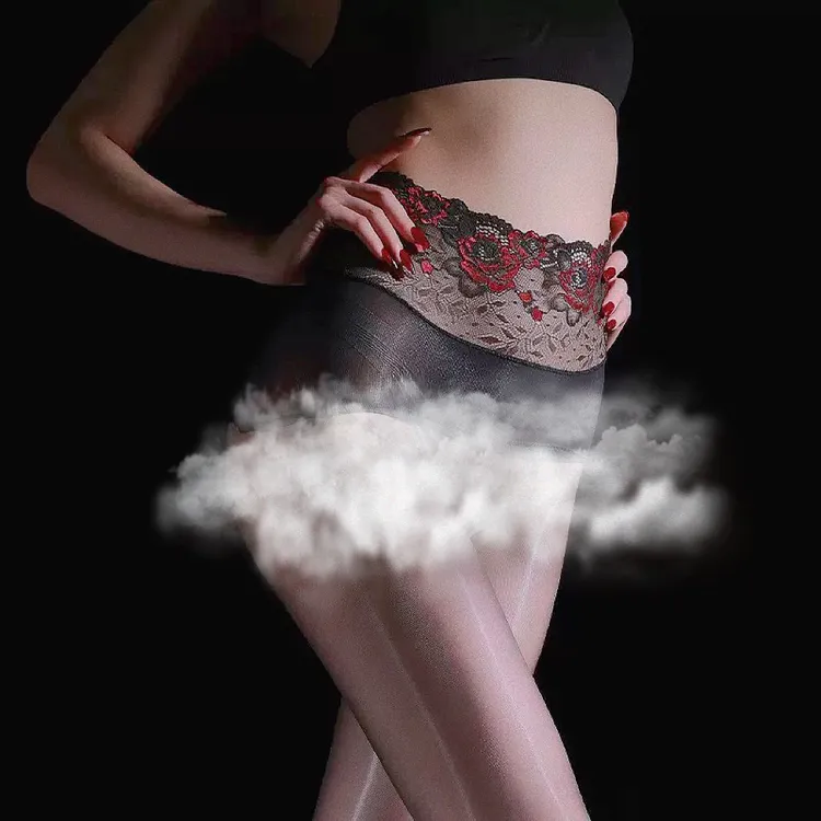 蔷薇蕾丝高腰花边丝袜极光无缝连裤袜女超薄丝滑油亮黑丝