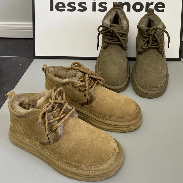 2409男鞋雪地靴牛皮羊毛雪地靴冬季橡胶防滑底男款防水加绒