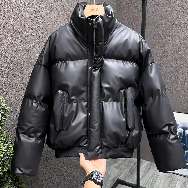 美式潮牌PU皮防风保暖短款棉服男女复古cleanfit加厚棉衣外套情侣