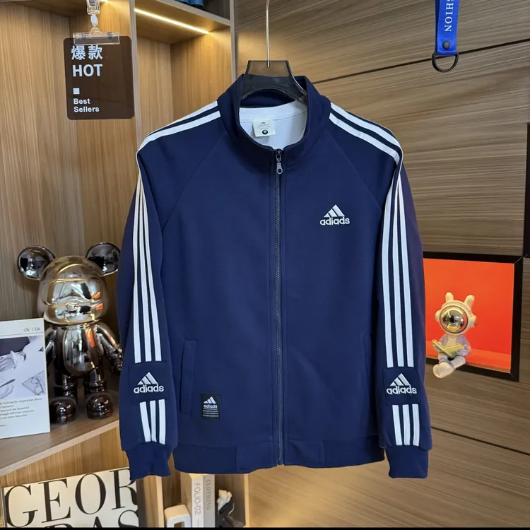 9968螺纹下摆拉链简约风刺绣立领夹克春秋外套男款慵懒风运动时尚