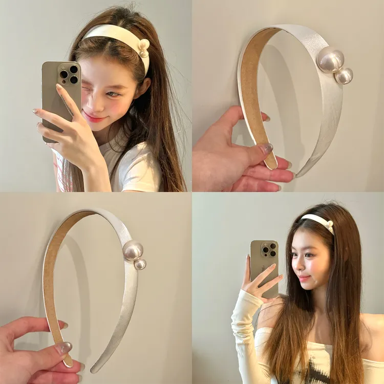 韩系小香风宽边缎面珍珠发箍女高颅顶气质头箍发饰精致发卡头饰