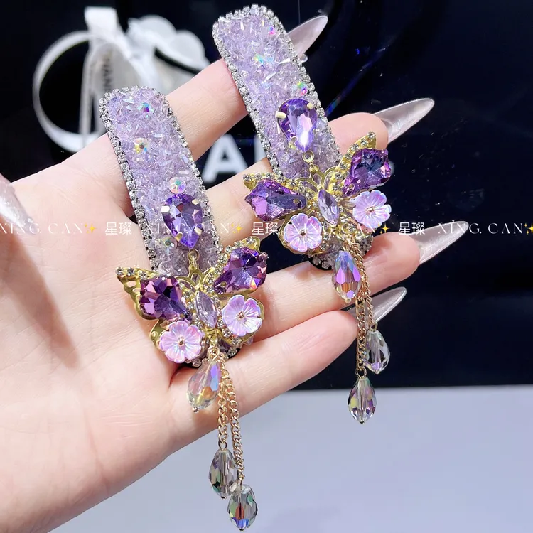 女森系洛丽塔风少女风可爱风发夹饰品彩色轻奢发饰紫色重工