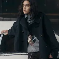 Fabrique Catherine秋冬松露黑绵羊毛山羊绒双面呢斗篷式短款大衣