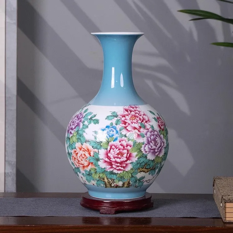 景德镇轻奢高端陶瓷大号花瓶客厅电视柜中式富贵竹插花装饰品摆件