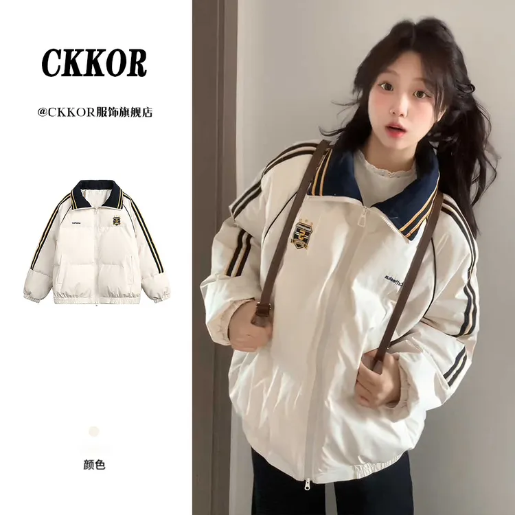 CKKOR美式学院风棉服外套女秋冬新款爆款刺绣加厚保暖拉链开衫女 