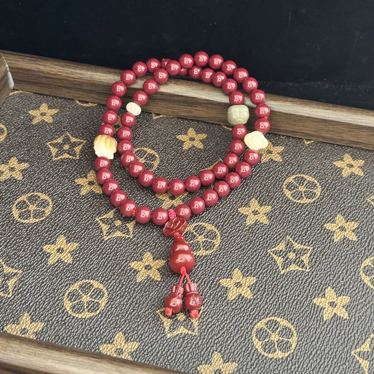含辰砂工艺品百搭朱砂高含量手串钱袋转运双圈58颗籽古风时尚手持