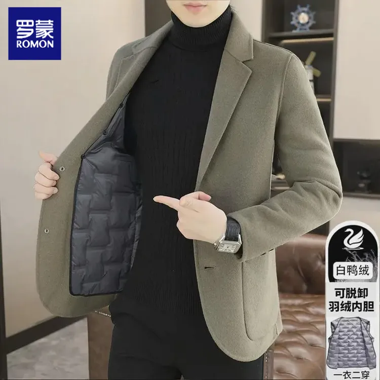罗蒙高档羊毛西装男士短款羊毛大衣秋冬季加厚内胆毛呢外套男款