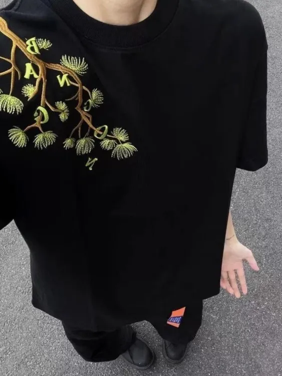 TEMUA 美斯特刺绣短袖t恤女2025夏季新款设计感宽松半袖情侣上衣