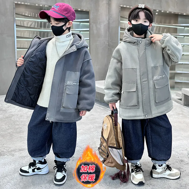 男童秋冬夹棉外套儿童洋气派克服中大童男孩深秋款薄棉衣帅气休闲