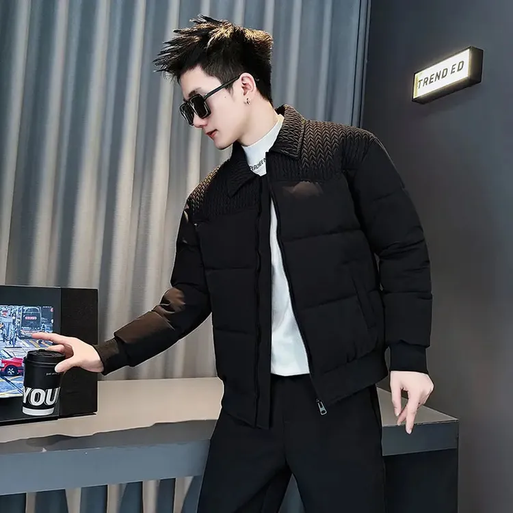 小众高级感编织纹潮牌棉服男士加厚棉衣保暖外套新款秋冬季棉袄子