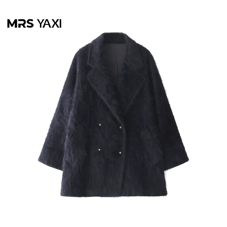 Mrsyaxi极简轻奢兔绒拉绒毛呢大衣外套YX5070905