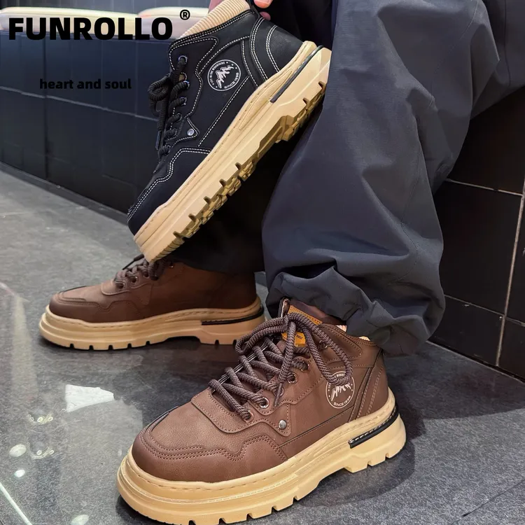男款复古港风高帮工装靴休闲百搭圆头厚底马丁靴时尚秋冬户外