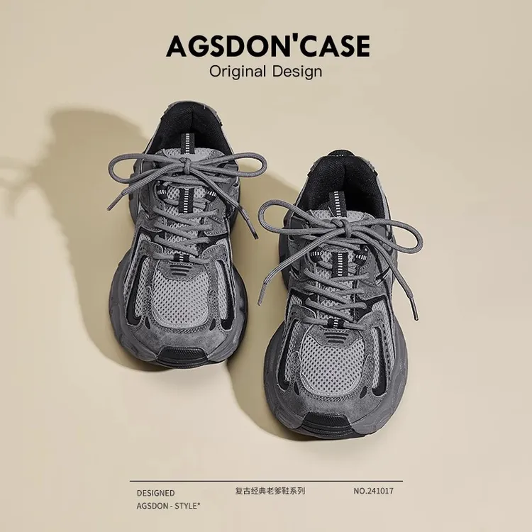 奥古狮登深灰色老爹鞋女2025新款秋季爆款厚底增高休闲运动鞋H