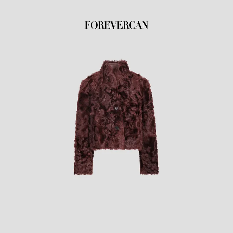 FOREVERCAN“蛇序呈祥”客定小湖羊皮毛一体短款皮草外套SC22761