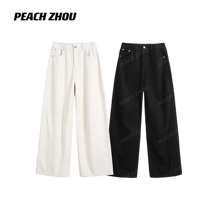 『PEACHZHOU』灯芯绒实穿主义基础纯色通勤宽松休闲系扣直筒休闲裤