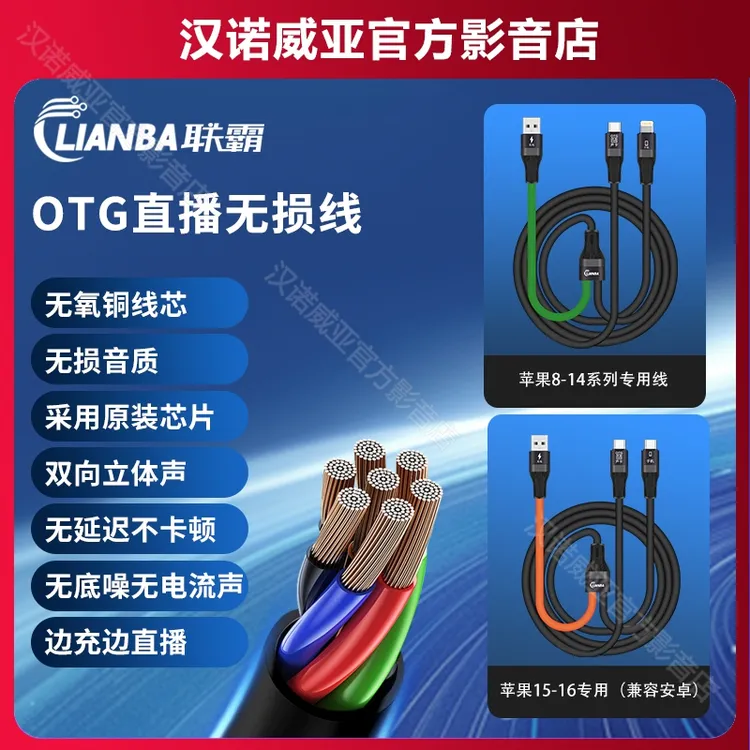 联霸品牌 电脑安卓苹果8-15/16手机声卡so8艾肯汉诺威亚OTG直播线