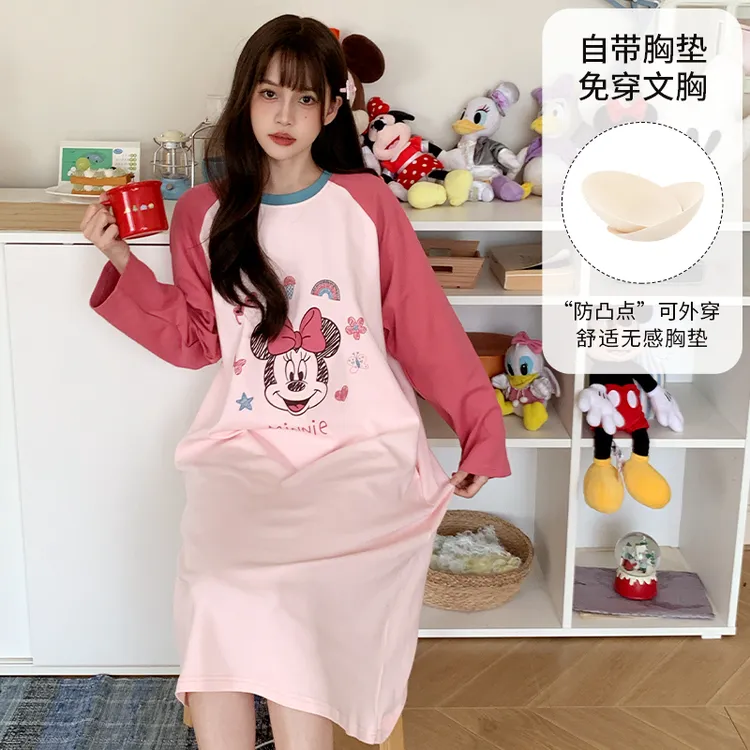  Disney/迪士尼春秋新款套头长袖带胸垫睡衣女甜美可爱家居服0144
