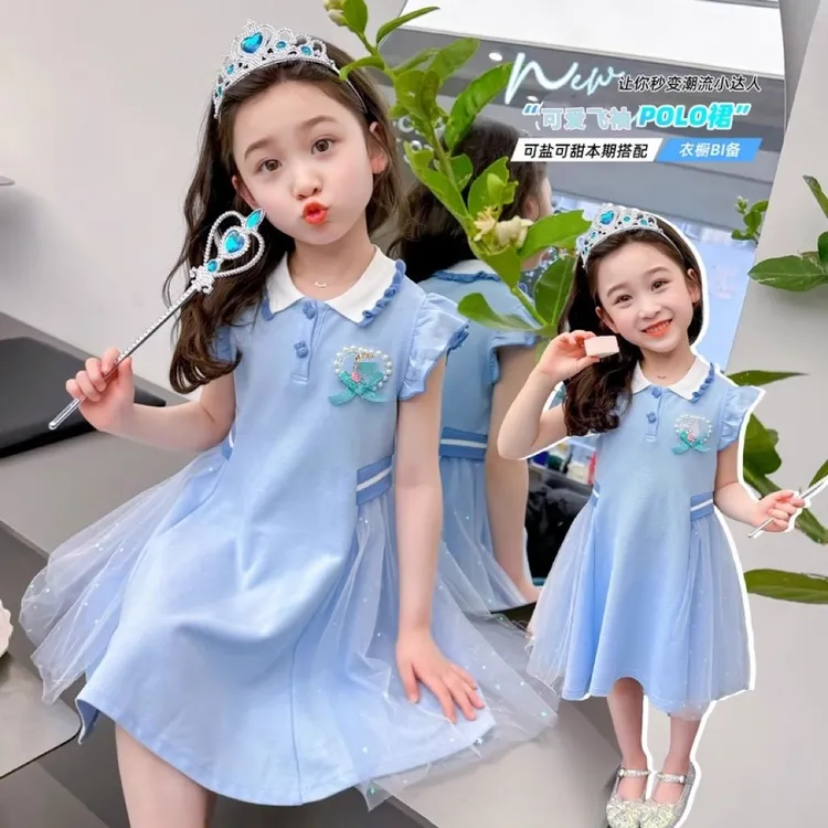 女童连衣裙夏季2025新款洋气小女孩宝宝polo夏款儿童夏装公主裙子