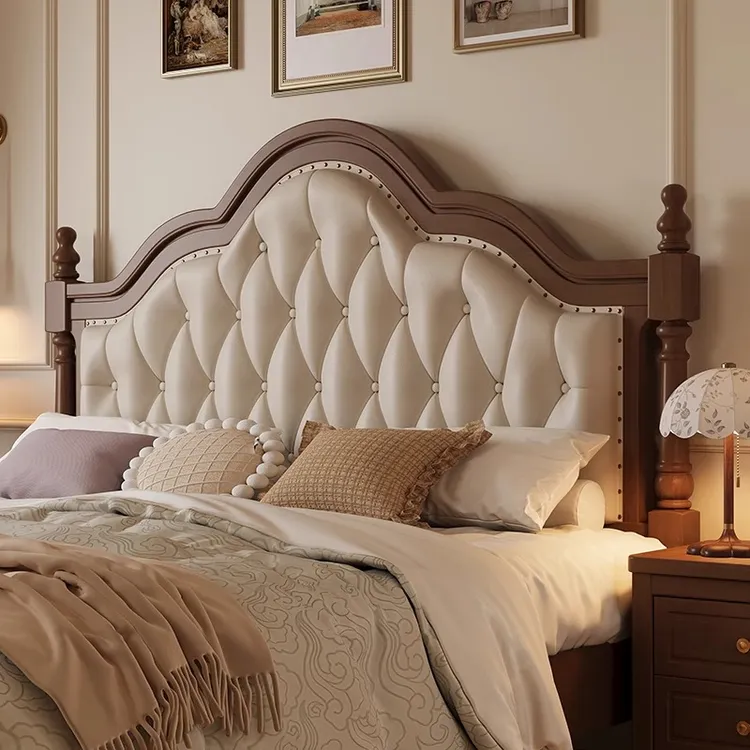 双12美式床复古全实木床1.8米双人床主卧新款高端大气真皮婚床架