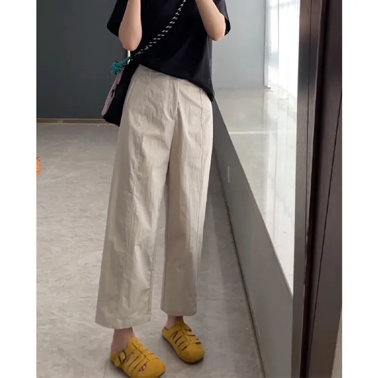 时尚百搭夏日海盐气球休闲裤女夏季梨形身材高腰显瘦九分直筒裤子