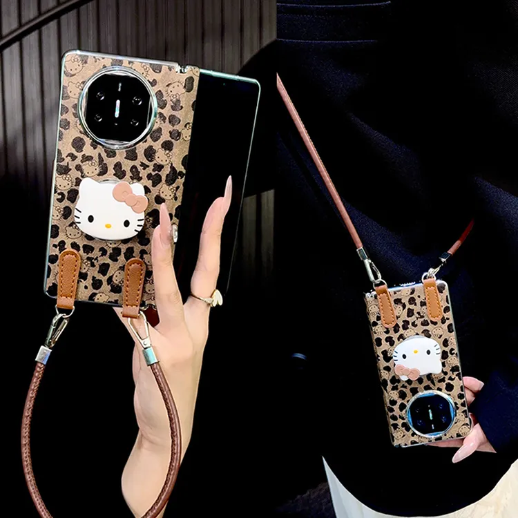 适用华为matex6手机壳折叠屏中轴x5新款x3典藏版皮质豹纹支架女款